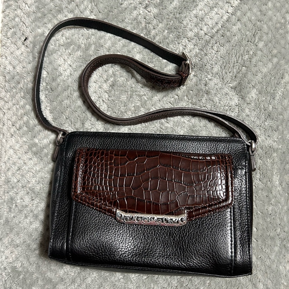 Brighton leather crossbody. Black and brown leather.